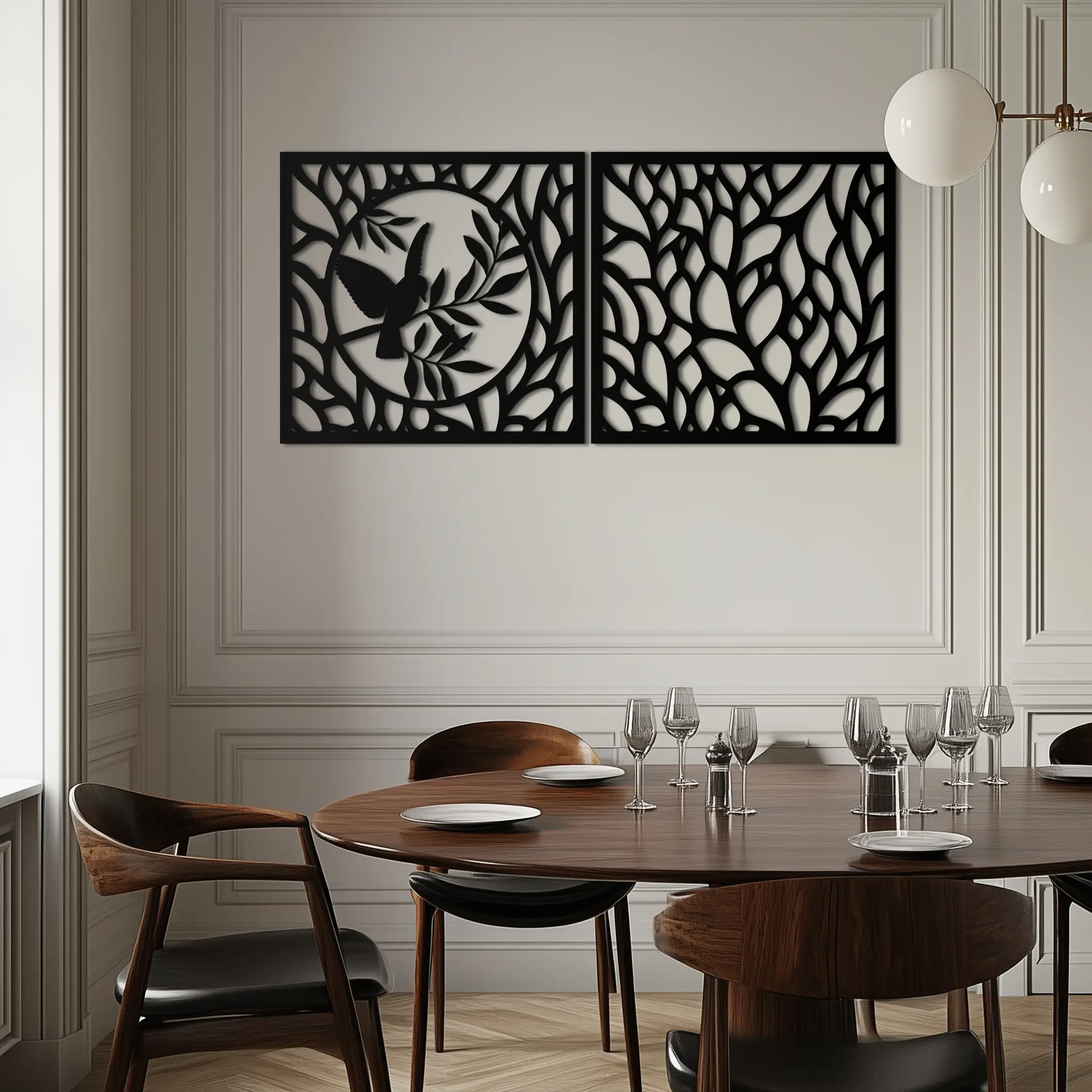 Hummingbird & Leaves Metal Wall Art - Elegant Dual Panel Steel Decor - KAF054 by Enova Art