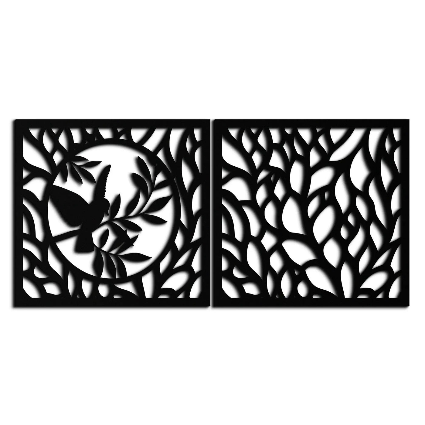 Hummingbird & Leaves Metal Wall Art - Elegant Dual Panel Steel Decor - KAF054 by Enova Art