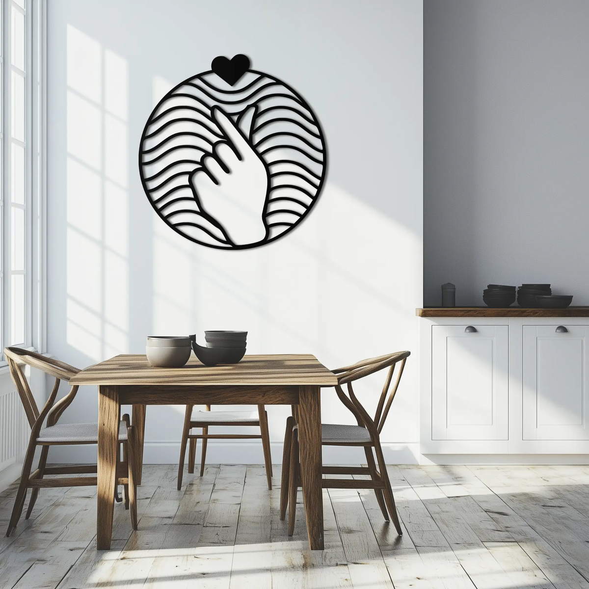 Heart Finger Love Sign Metal Wall Art - Round Minimalist Steel Decor - KAF056 by Enova Art