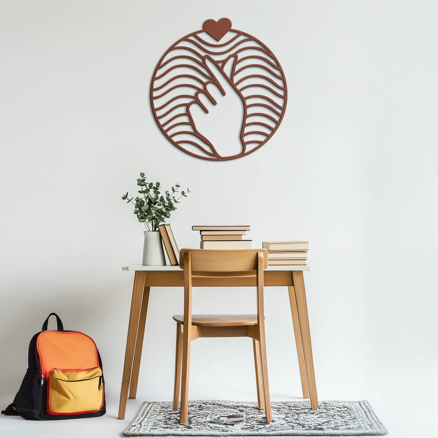 Heart Finger Love Sign Metal Wall Art - Round Minimalist Steel Decor - KAF056 by Enova Art