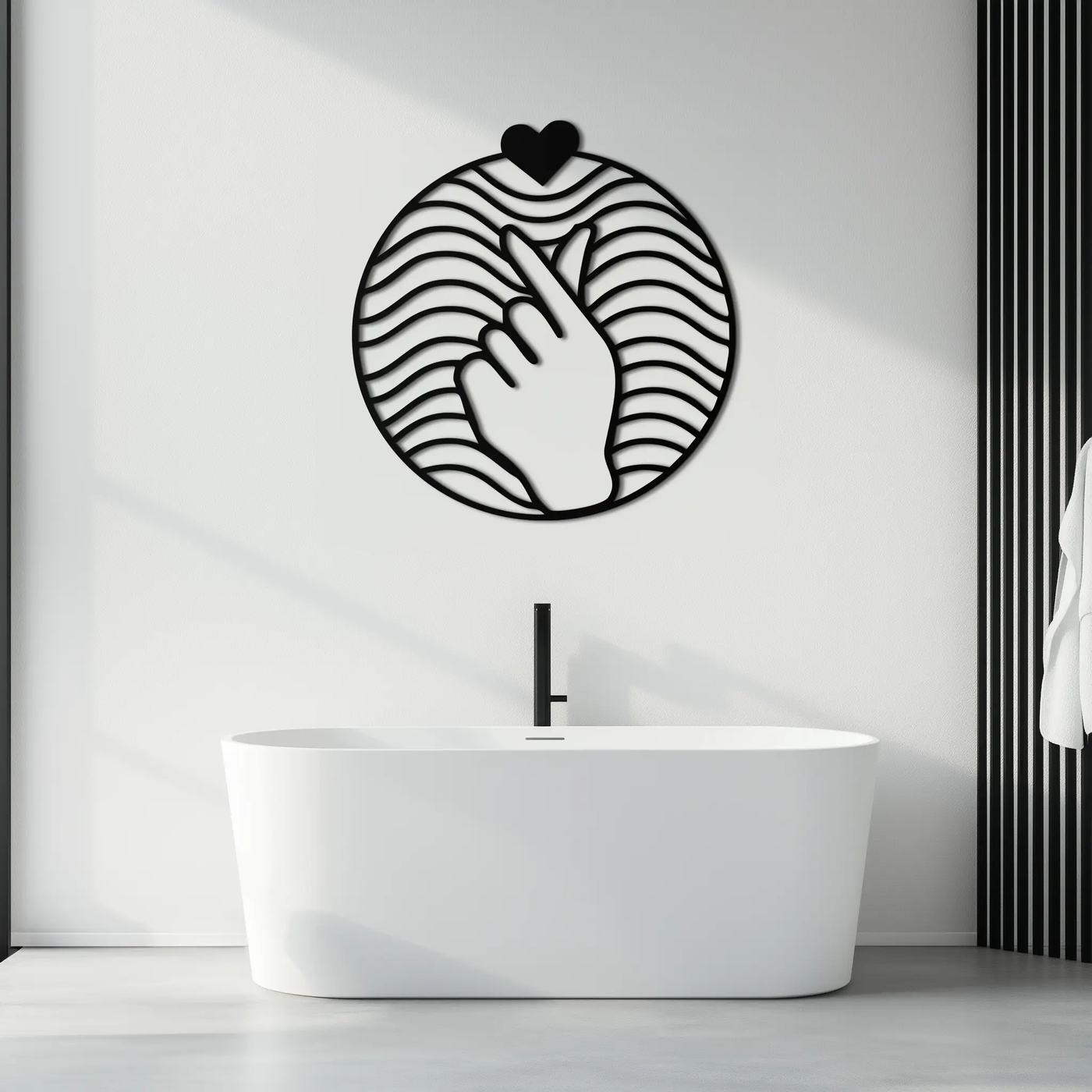 Heart Finger Love Sign Metal Wall Art - Round Minimalist Steel Decor - KAF056 by Enova Art
