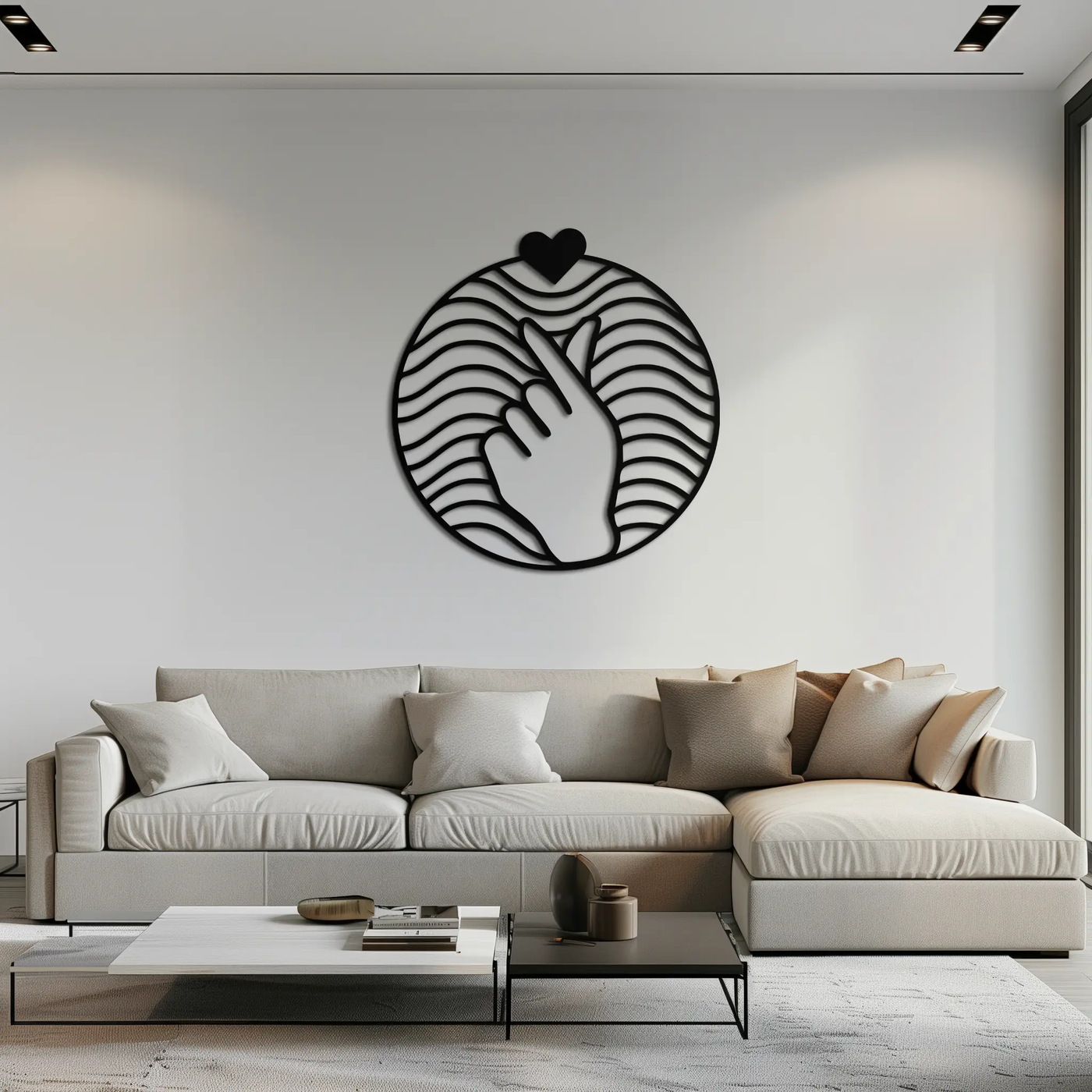 Heart Finger Love Sign Metal Wall Art - Round Minimalist Steel Decor - KAF056 by Enova Art
