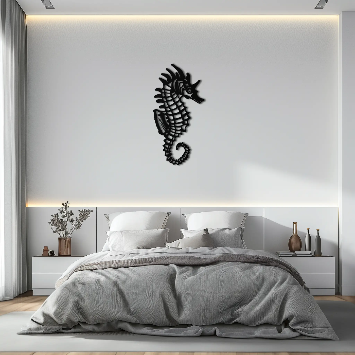 Elegant Seahorse Metal Wall Art - Ocean-Inspired Minimalist Decor - KAF057 by Enova Art