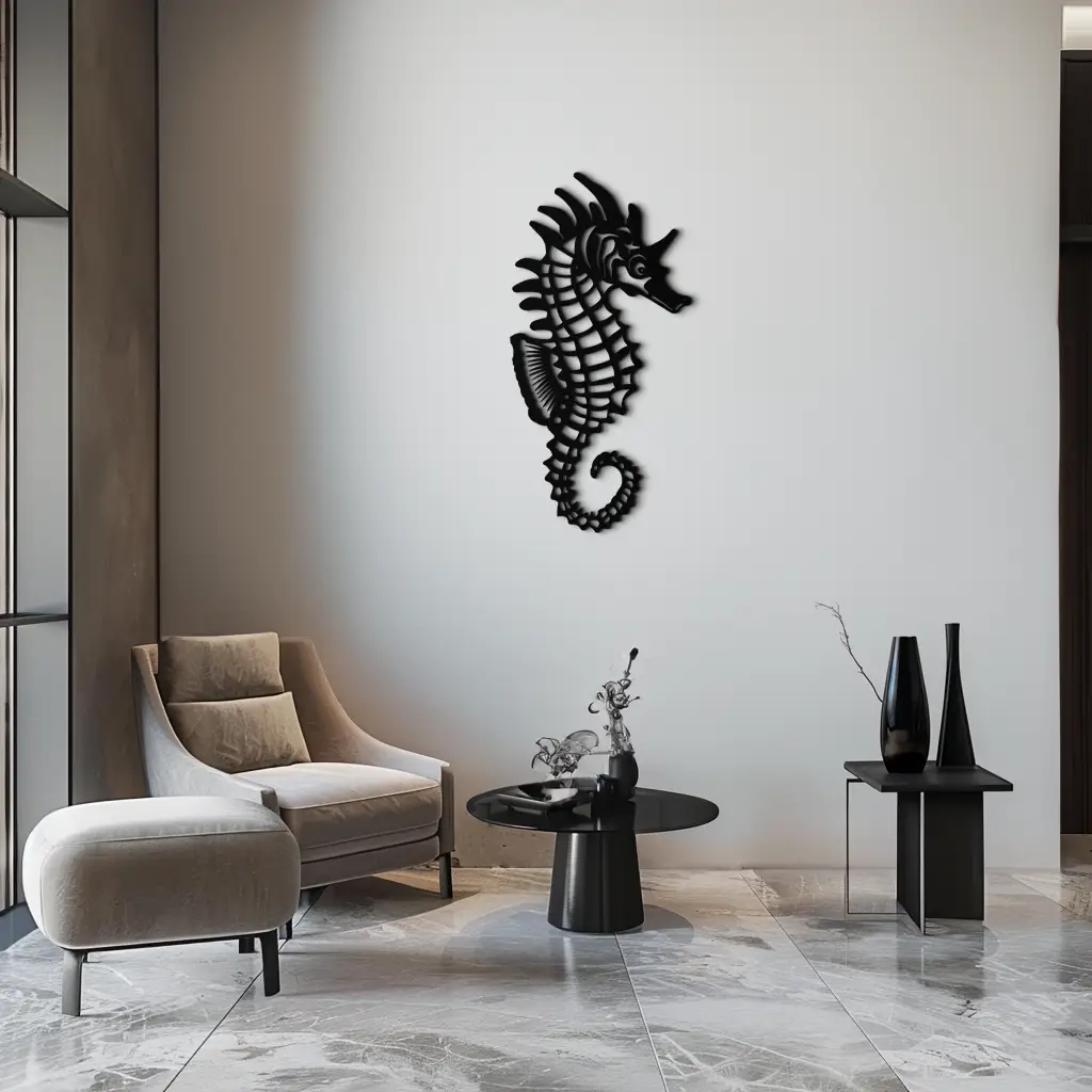 Elegant Seahorse Metal Wall Art - Ocean-Inspired Minimalist Decor - KAF057 by Enova Art