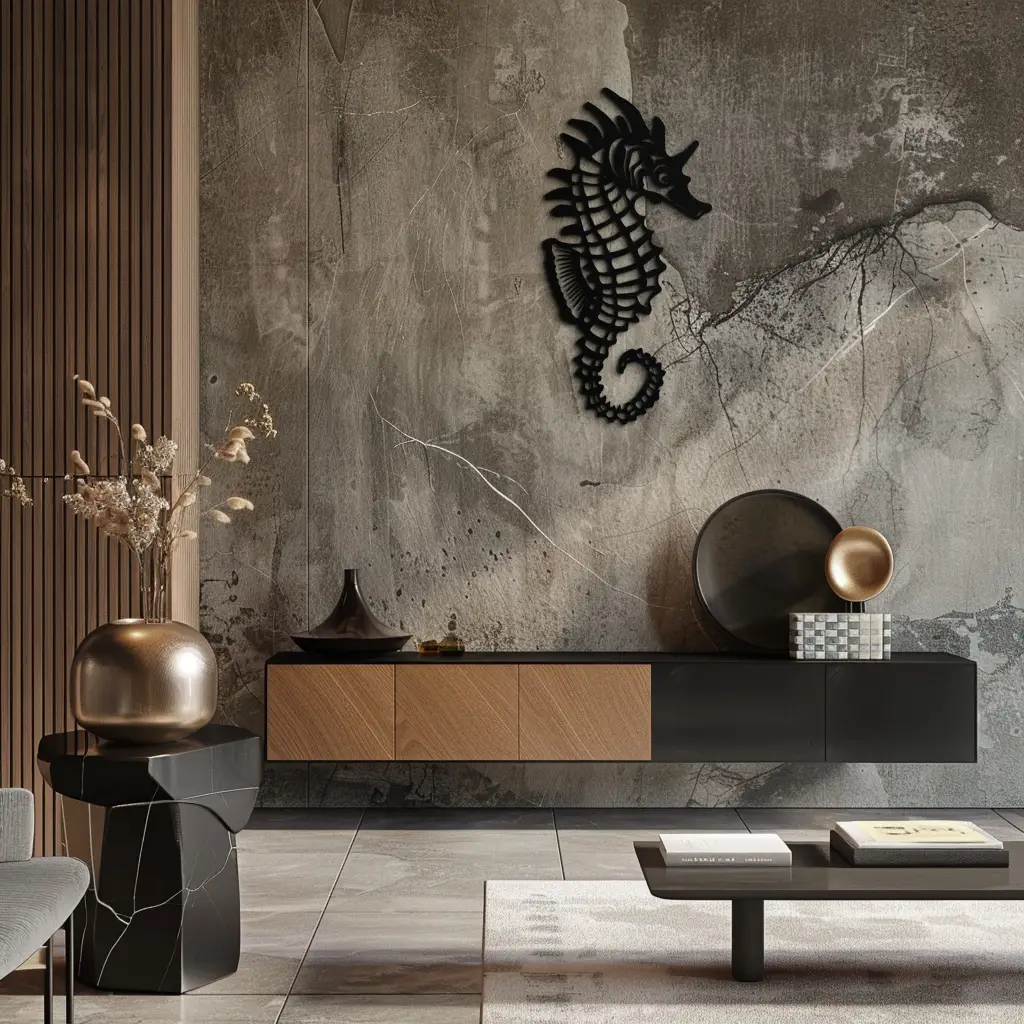 Elegant Seahorse Metal Wall Art - Ocean-Inspired Minimalist Decor - KAF057 by Enova Art
