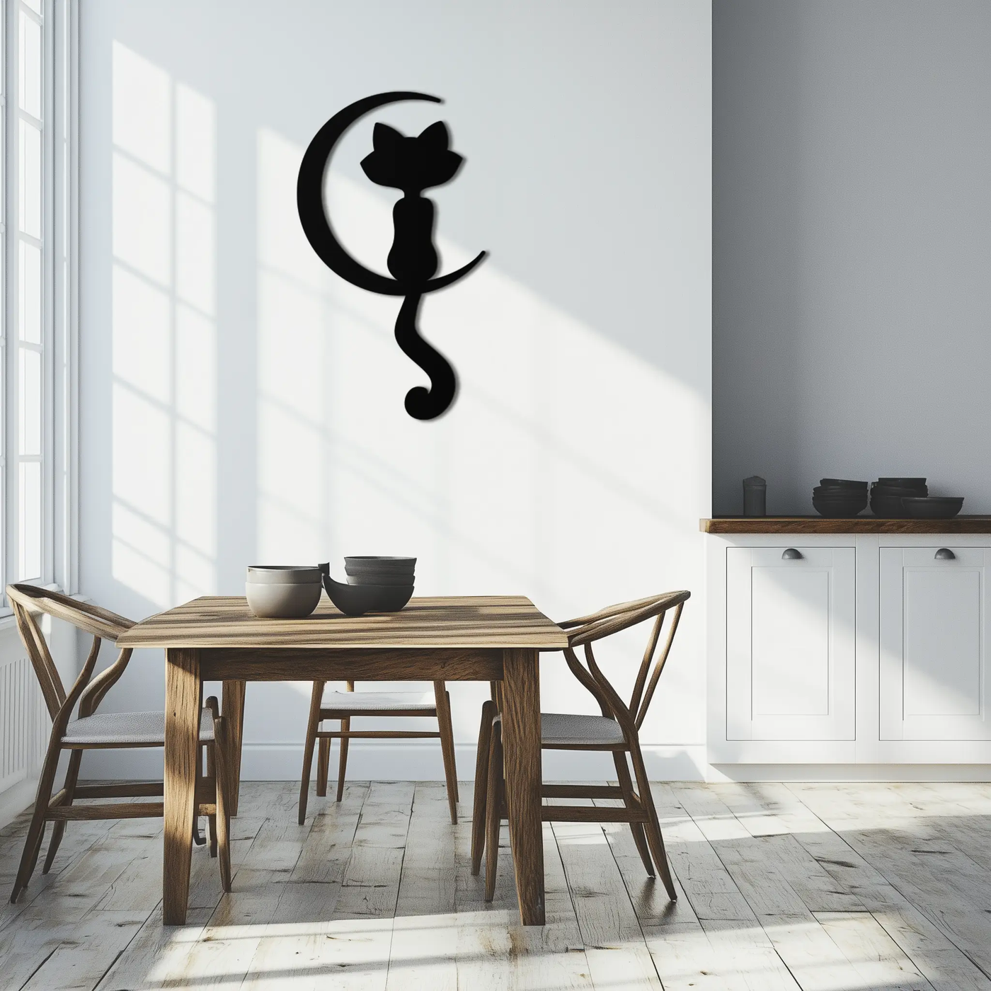 Moonlight Cat Metal Wall Art - Elegant Feline Silhouette Decor - KAF058 by Enova Art