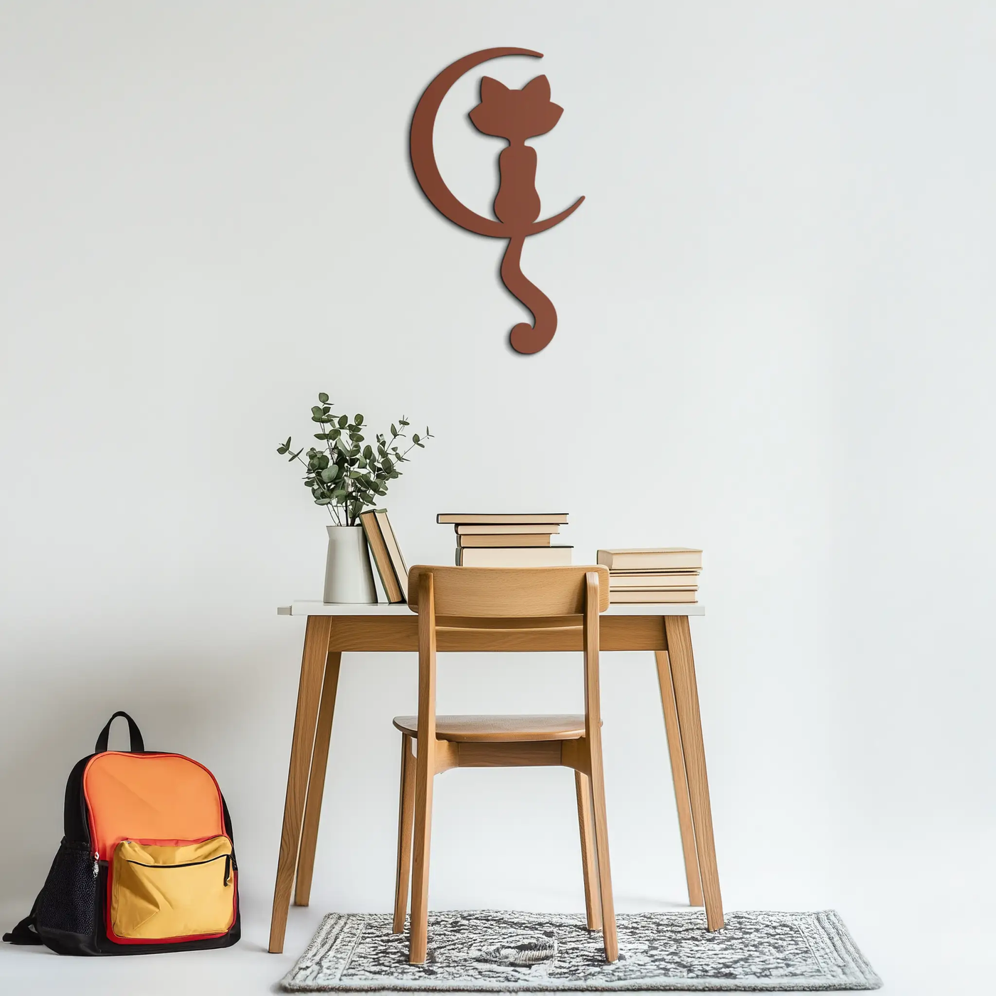 Moonlight Cat Metal Wall Art - Elegant Feline Silhouette Decor - KAF058 by Enova Art