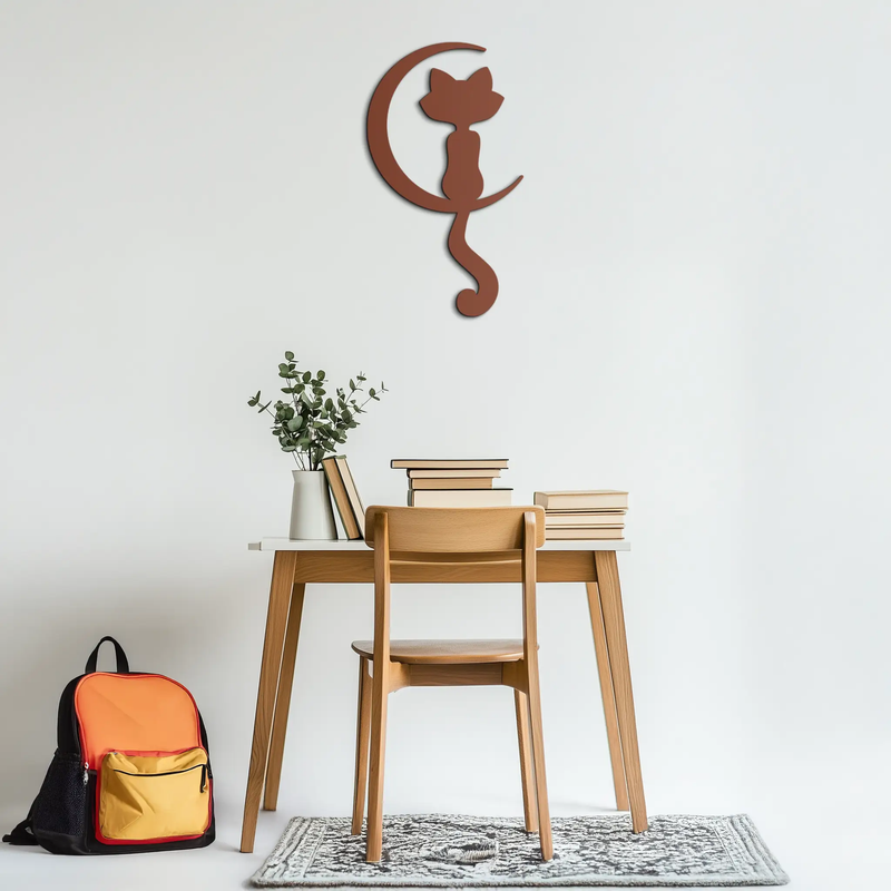 Moonlight Cat Metal Wall Art - Elegant Feline Silhouette Decor - KAF058 by Enova Art