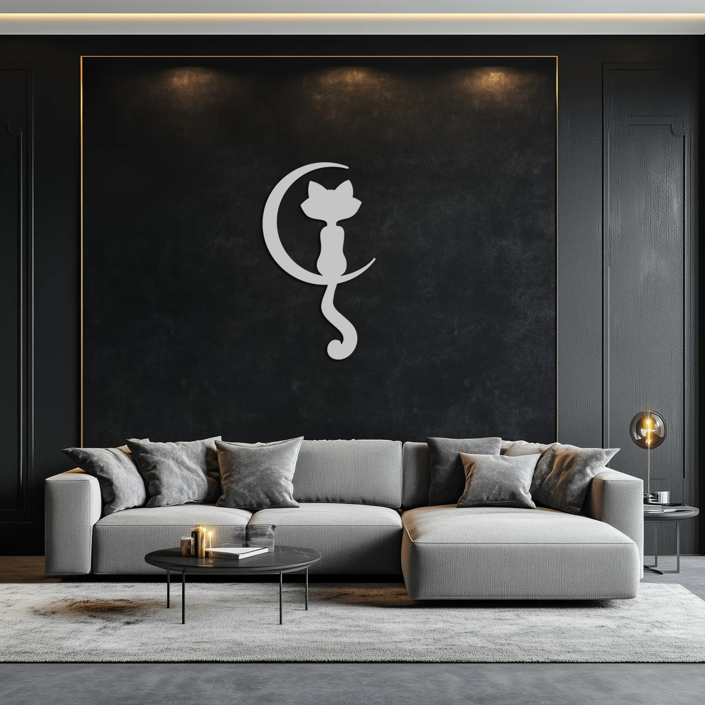 Moonlight Cat Metal Wall Art - Elegant Feline Silhouette Decor - KAF058 by Enova Art