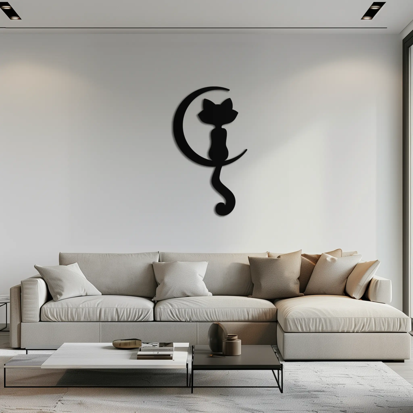 Moonlight Cat Metal Wall Art - Elegant Feline Silhouette Decor - KAF058 by Enova Art