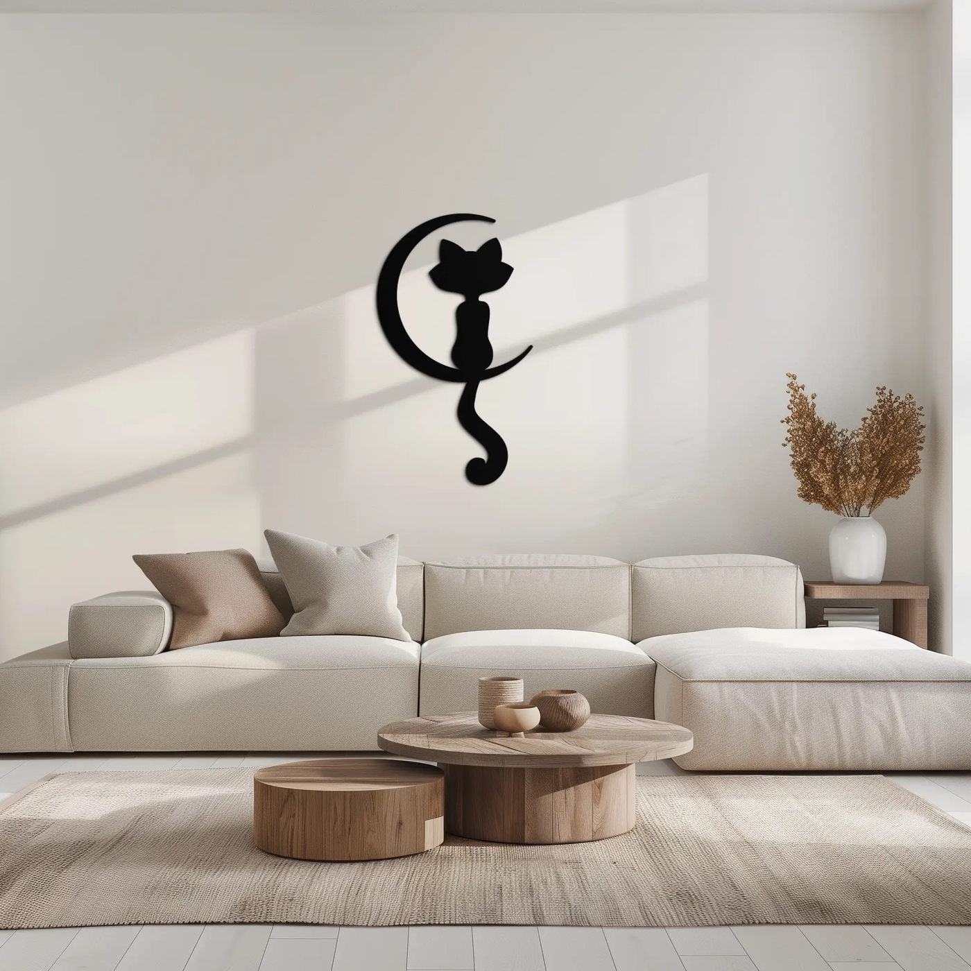 Moonlight Cat Metal Wall Art - Elegant Feline Silhouette Decor - KAF058 by Enova Art