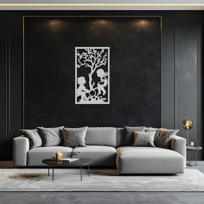 Playful Childhood Metal Wall Art - Nostalgic Minimalist Steel Decor - KAF060 by Enova Art