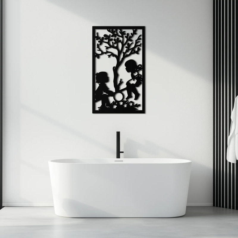 Playful Childhood Metal Wall Art - Nostalgic Minimalist Steel Decor - KAF060 by Enova Art