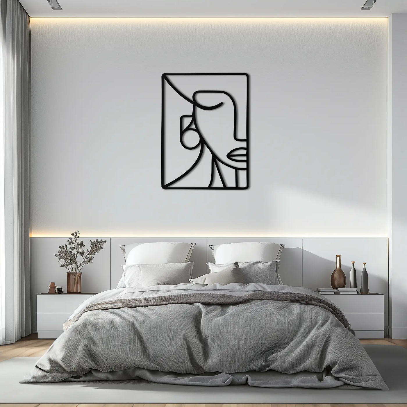 Abstract Face Metal Wall Art - Modern Minimalist Steel Decor - KAF063 by Enova Art