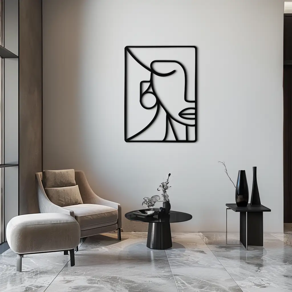 Abstract Face Metal Wall Art - Modern Minimalist Steel Decor - KAF063 by Enova Art