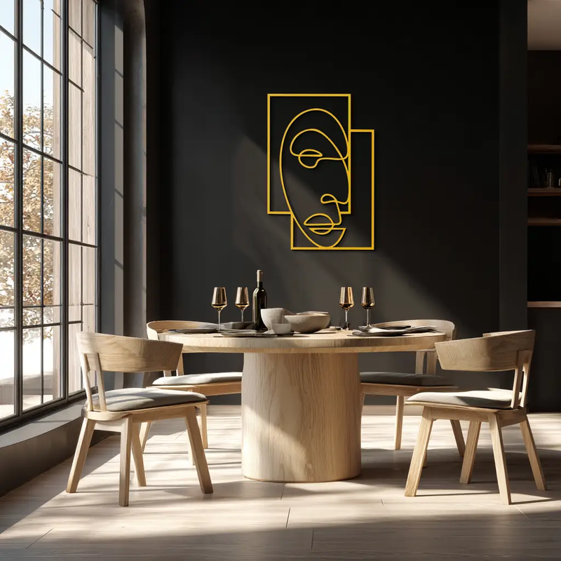 Abstract Minimalist Face Metal Wall Art – Modern Geometric Line Art - KAF064 by Enova Art