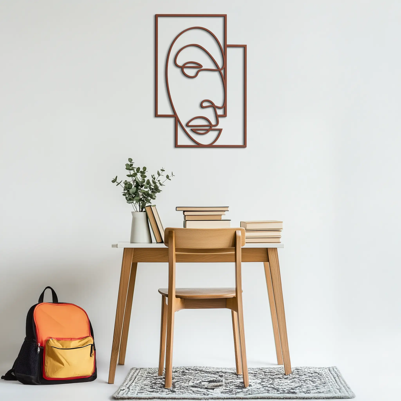 Abstract Minimalist Face Metal Wall Art – Modern Geometric Line Art - KAF064 by Enova Art