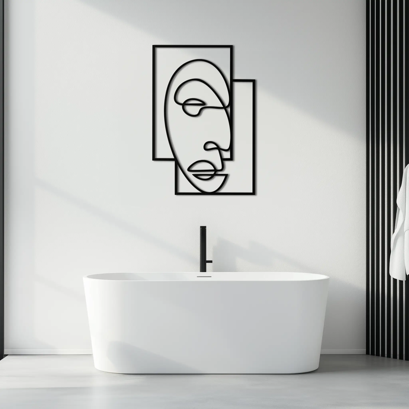 Abstract Minimalist Face Metal Wall Art – Modern Geometric Line Art - KAF064 by Enova Art