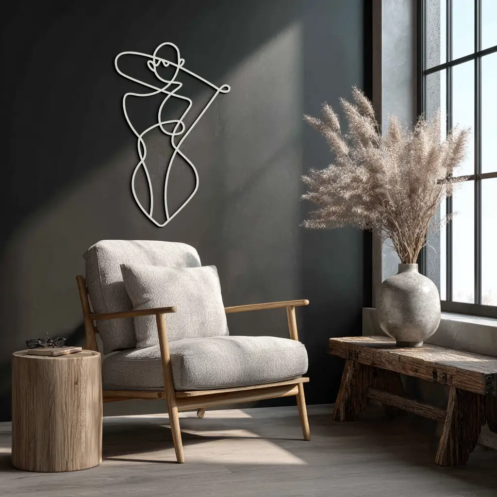 Minimalist Abstract Female Form Metal Wall Art – Modern Line Art Sculpture - KAF069 by Enova Art