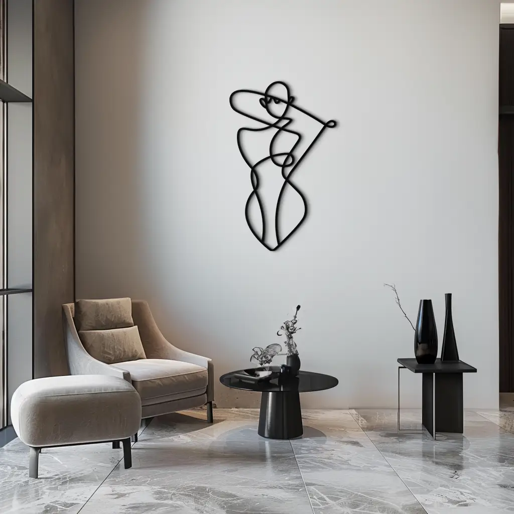 Minimalist Abstract Female Form Metal Wall Art – Modern Line Art Sculpture - KAF069 by Enova Art