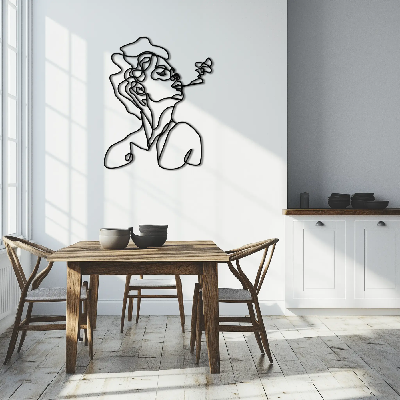 Abstract Female Line Art Metal Wall Decor – Modern Minimalist Face Sculpture - KAF071 by Enova Art
