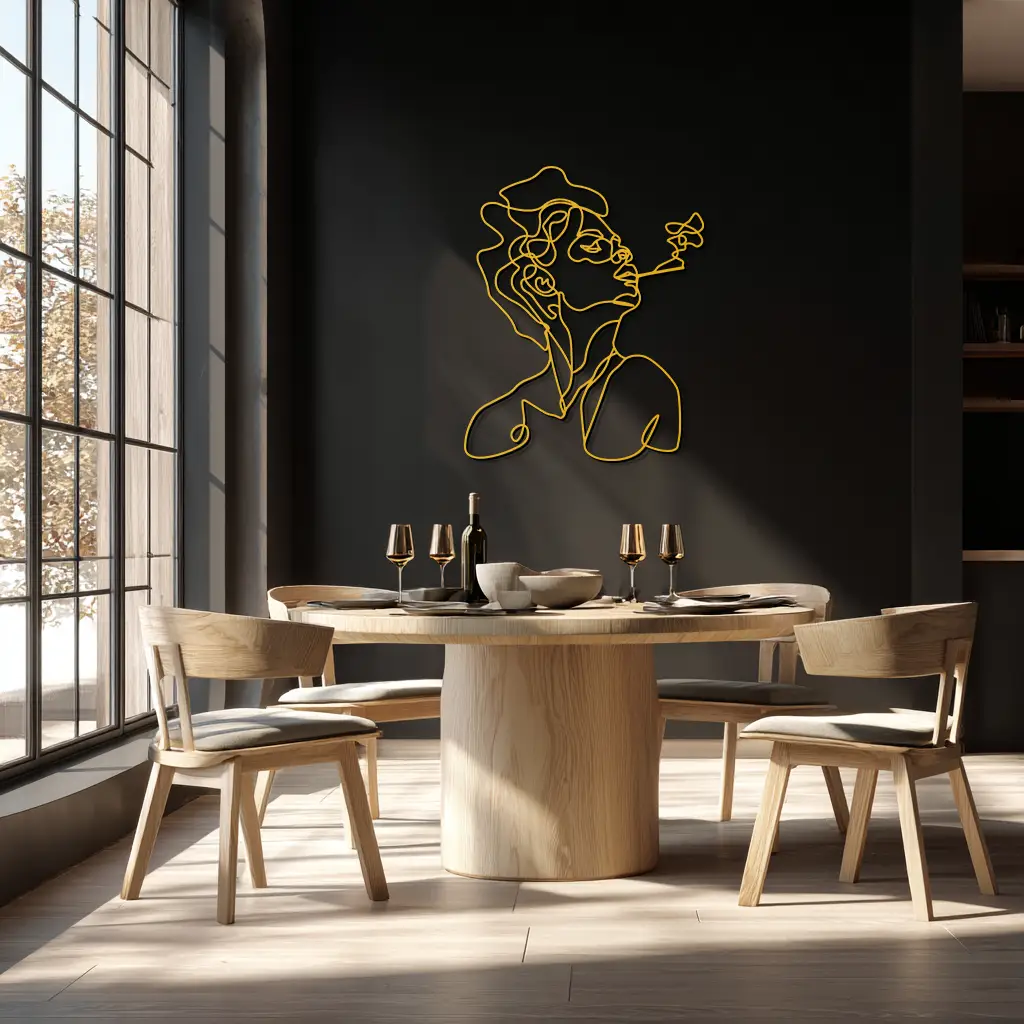 Abstract Female Line Art Metal Wall Decor – Modern Minimalist Face Sculpture - KAF071 by Enova Art