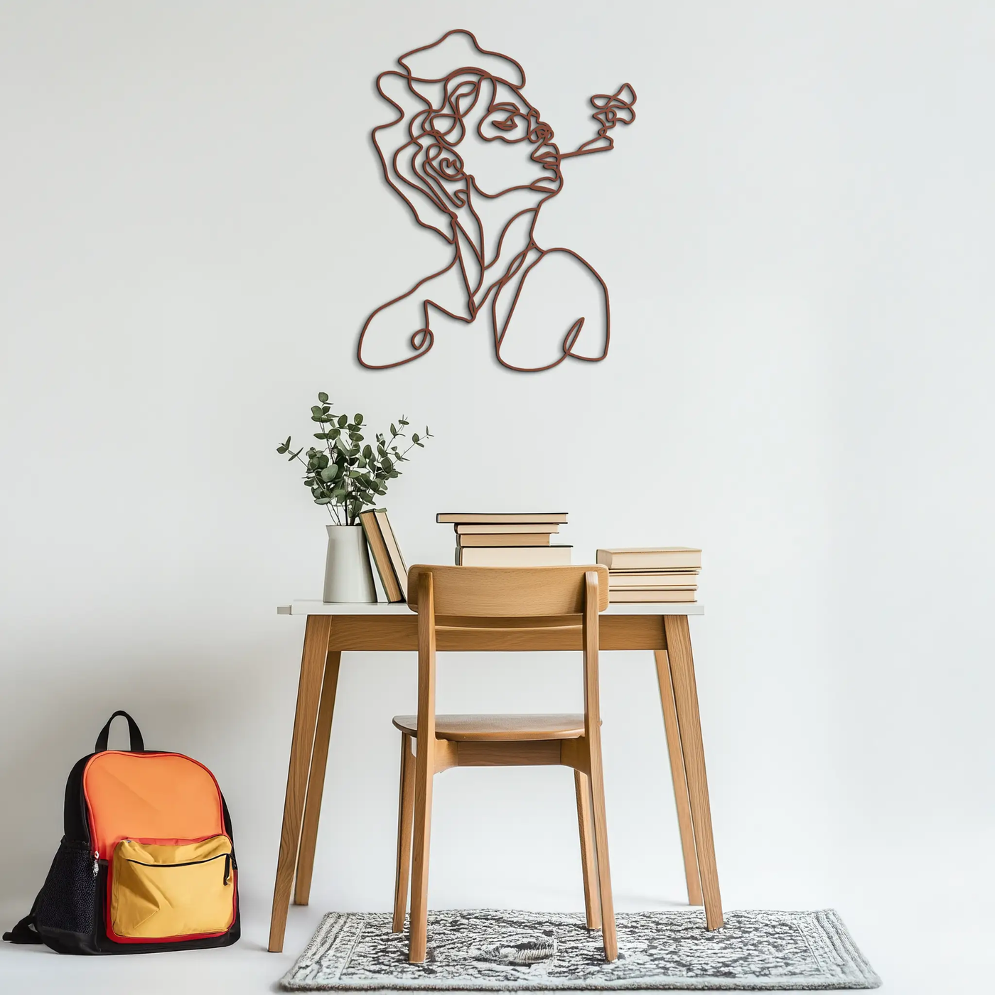 Abstract Female Line Art Metal Wall Decor – Modern Minimalist Face Sculpture - KAF071 by Enova Art