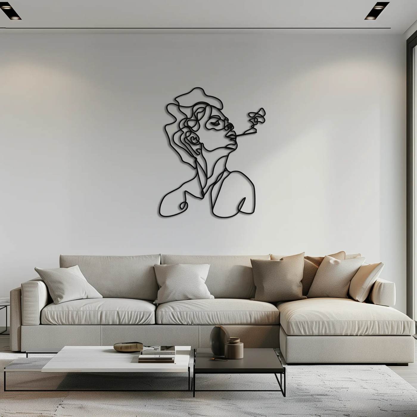 Abstract Female Line Art Metal Wall Decor – Modern Minimalist Face Sculpture - KAF071 by Enova Art
