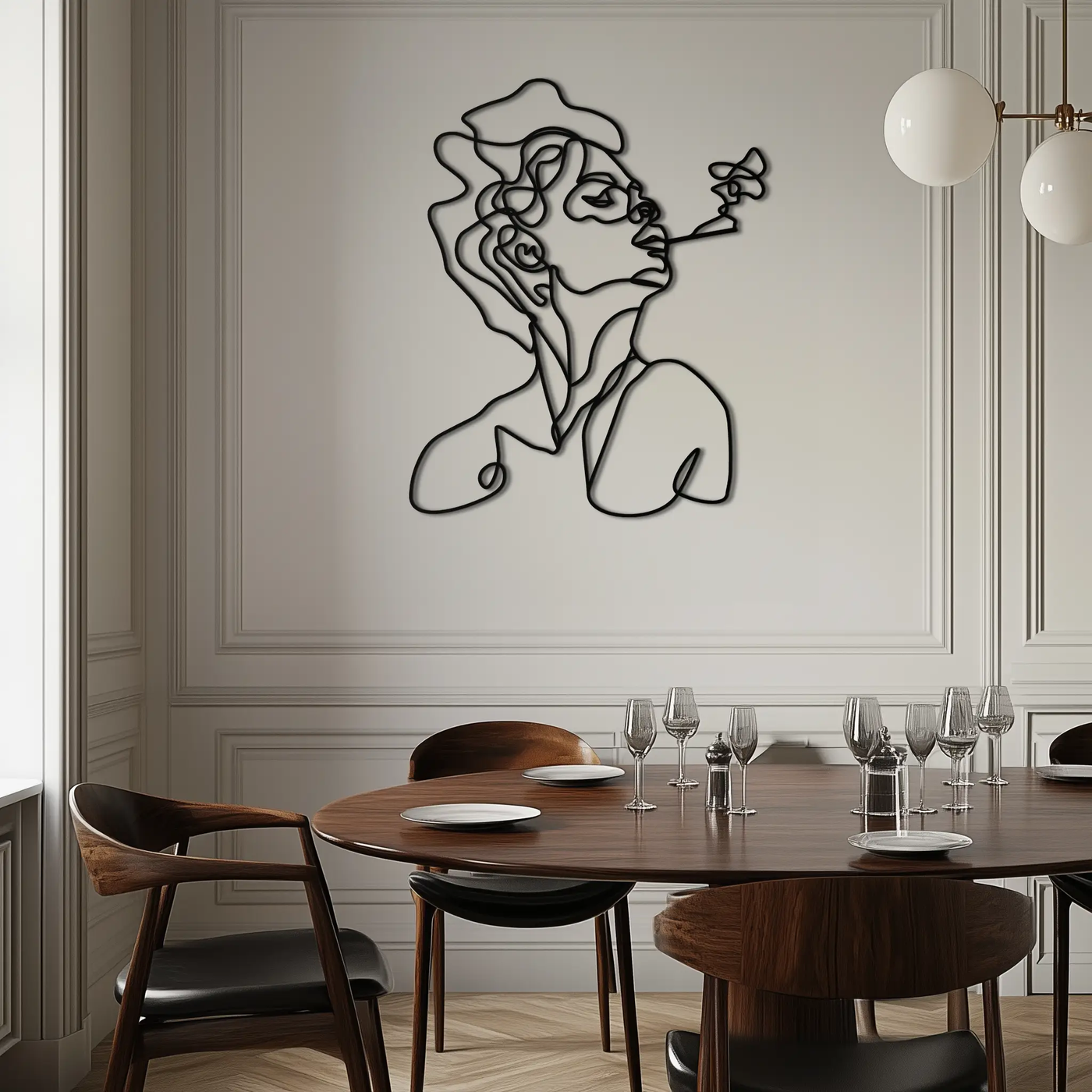 Abstract Female Line Art Metal Wall Decor – Modern Minimalist Face Sculpture - KAF071 by Enova Art
