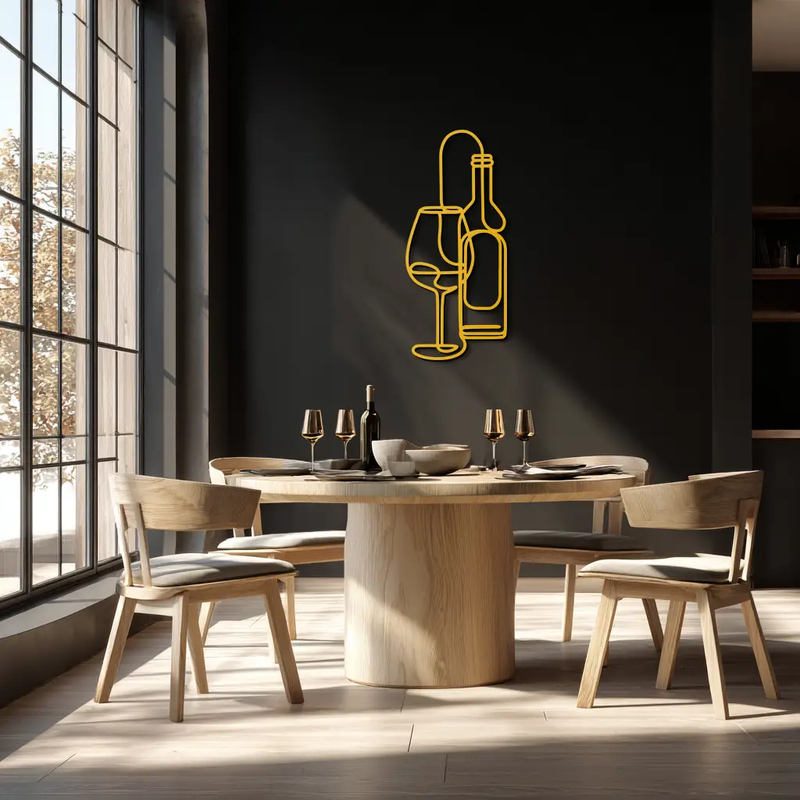Wine Bottle & Glass Metal Wall Art - Modern Minimalist Bar Decor - KAF081 by Enova Art