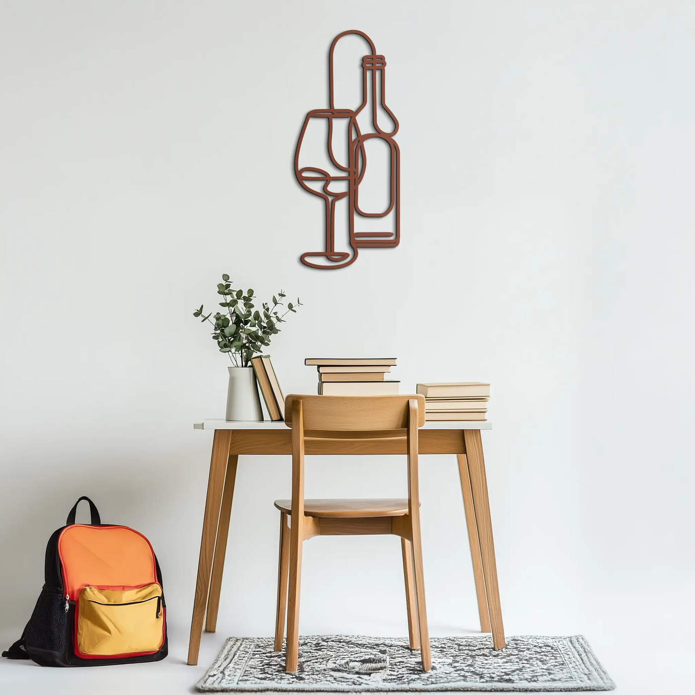 Wine Bottle & Glass Metal Wall Art - Modern Minimalist Bar Decor - KAF081 by Enova Art