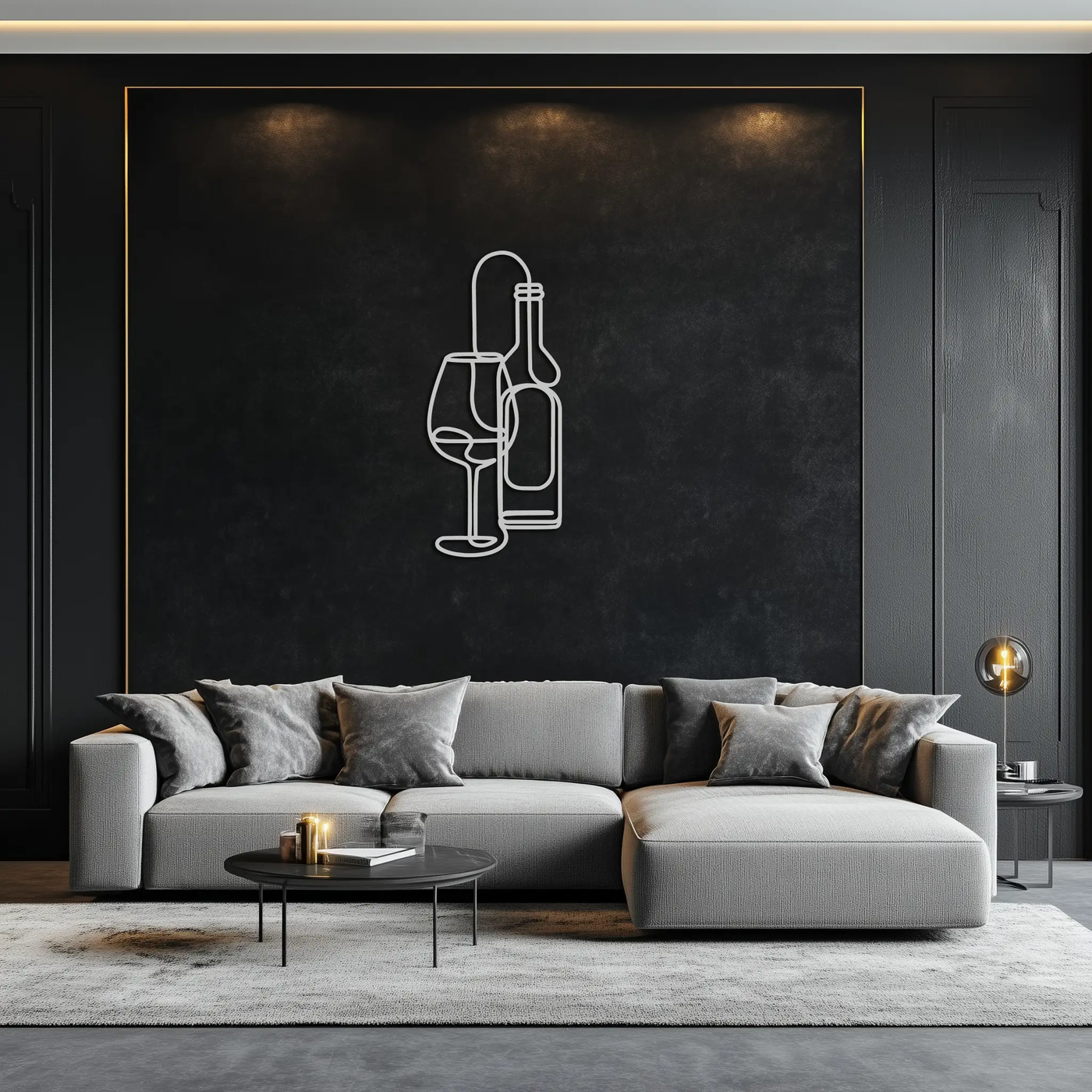 Wine Bottle & Glass Metal Wall Art - Modern Minimalist Bar Decor - KAF081 by Enova Art
