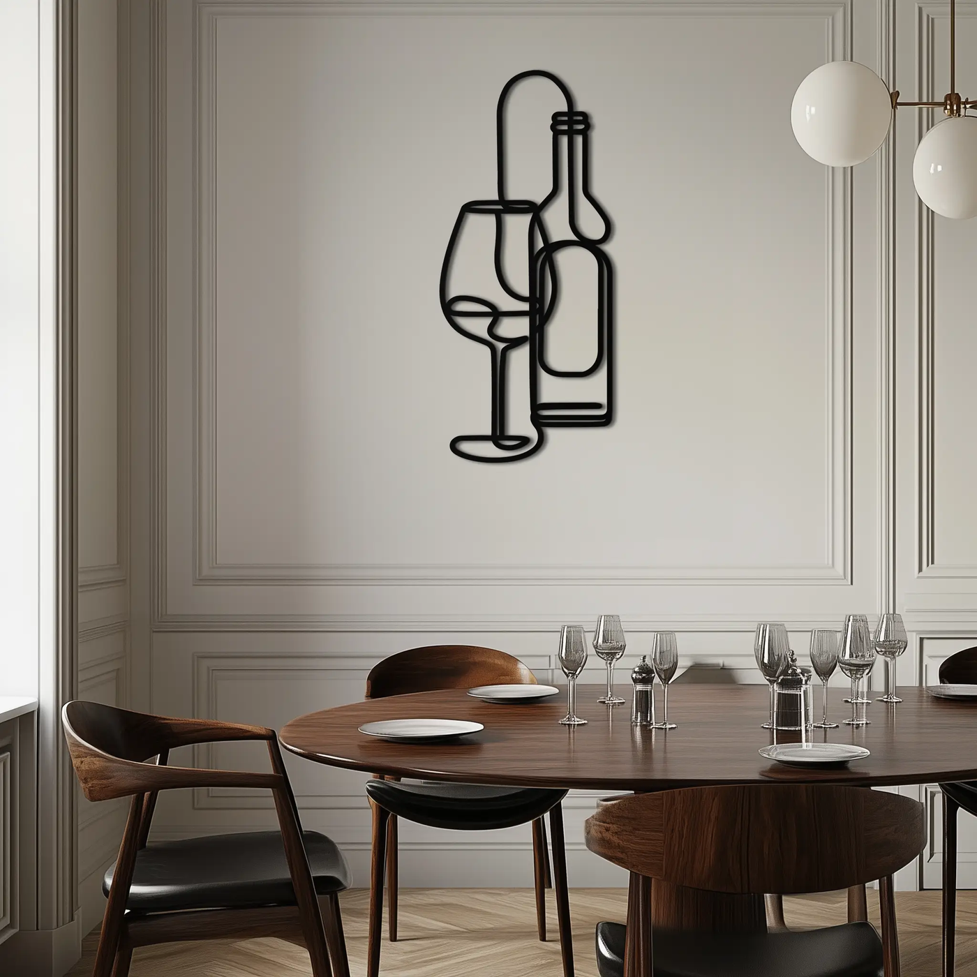 Wine Bottle & Glass Metal Wall Art - Modern Minimalist Bar Decor - KAF081 by Enova Art