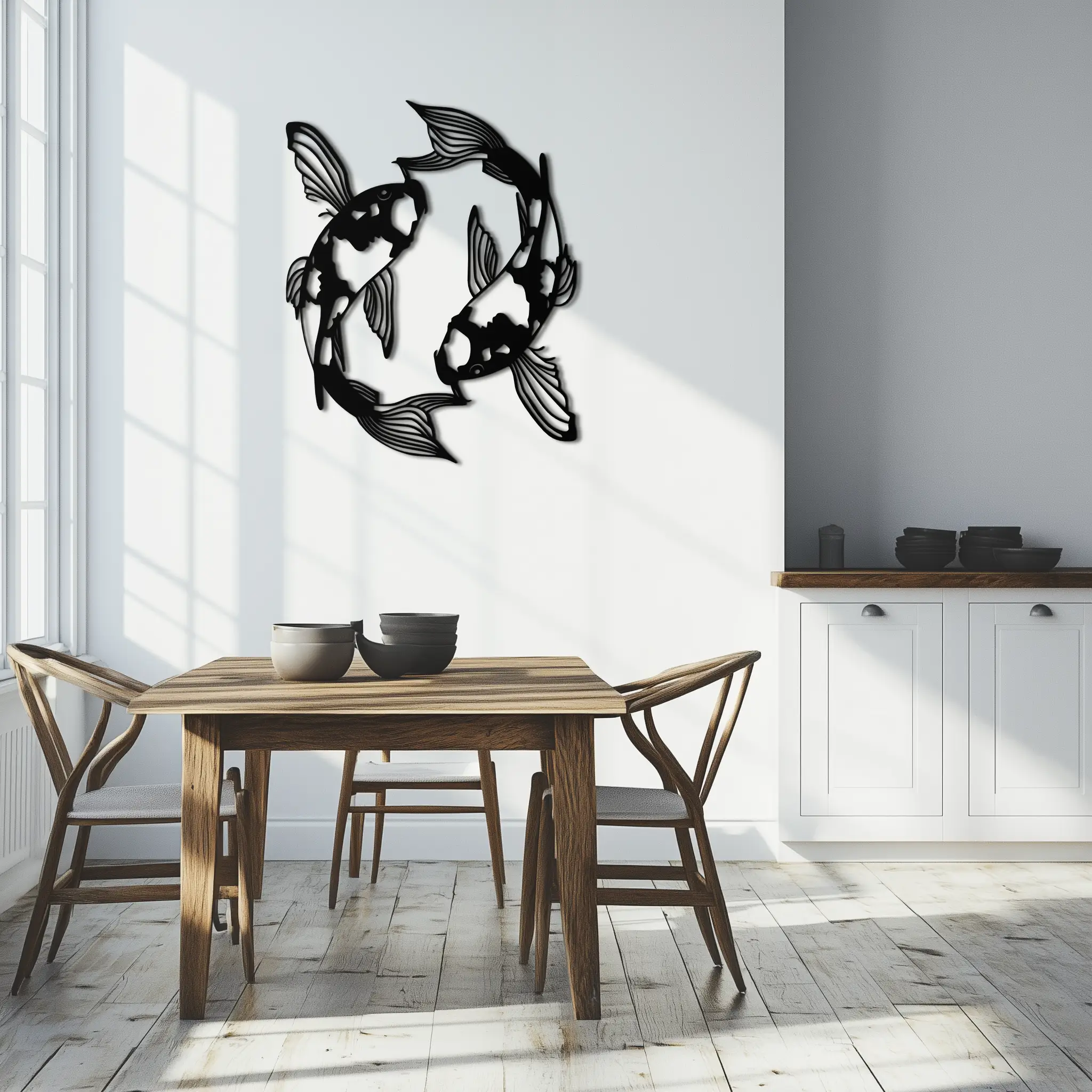 Koi Fish Yin Yang Metal Wall Art - Zen Inspired Steel Wall Decor - KAF083 by Enova Art