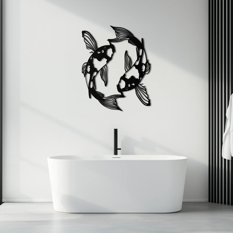 Koi Fish Yin Yang Metal Wall Art - Zen Inspired Steel Wall Decor - KAF083 by Enova Art