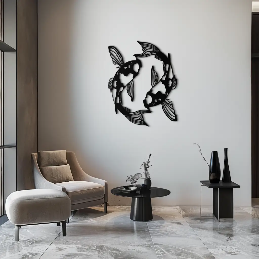 Koi Fish Yin Yang Metal Wall Art - Zen Inspired Steel Wall Decor - KAF083 by Enova Art