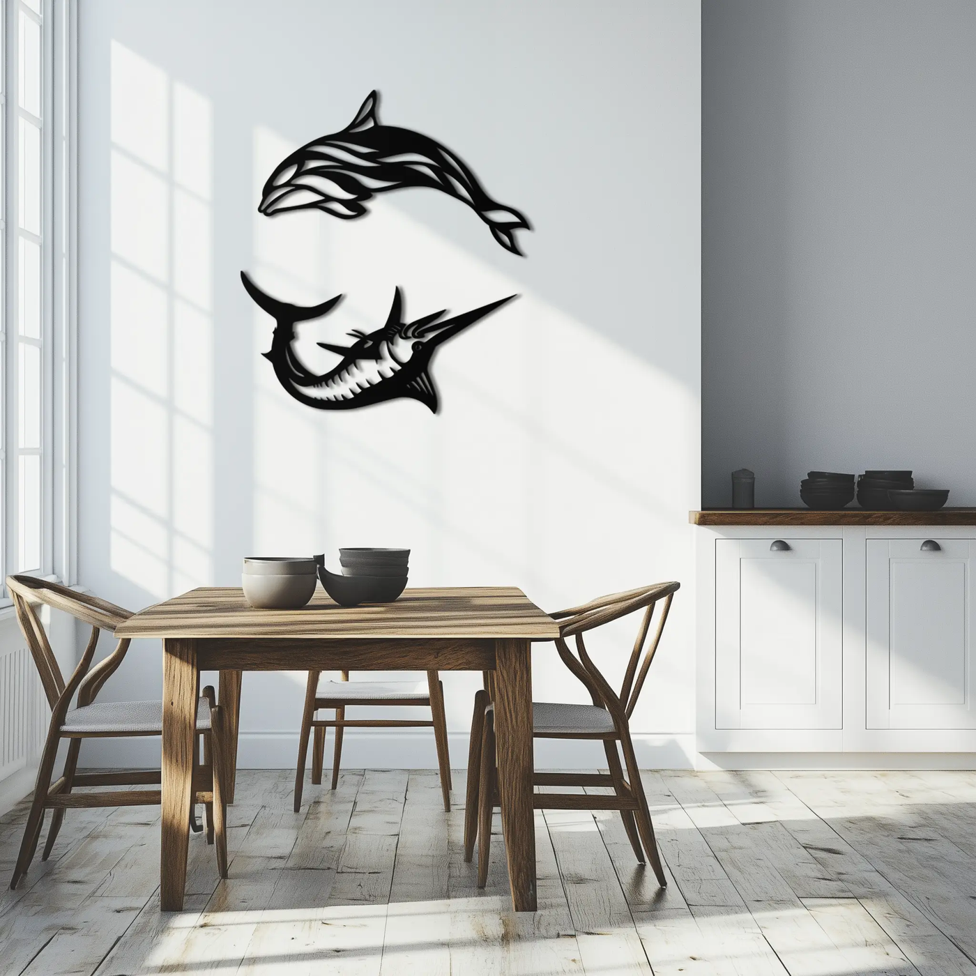 Dolphin & Marlin Metal Wall Art - Ocean-Inspired Modern Steel Decor - KAF084 by Enova Art