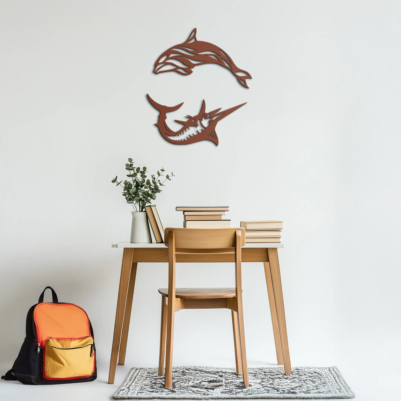 Dolphin & Marlin Metal Wall Art - Ocean-Inspired Modern Steel Decor - KAF084 by Enova Art