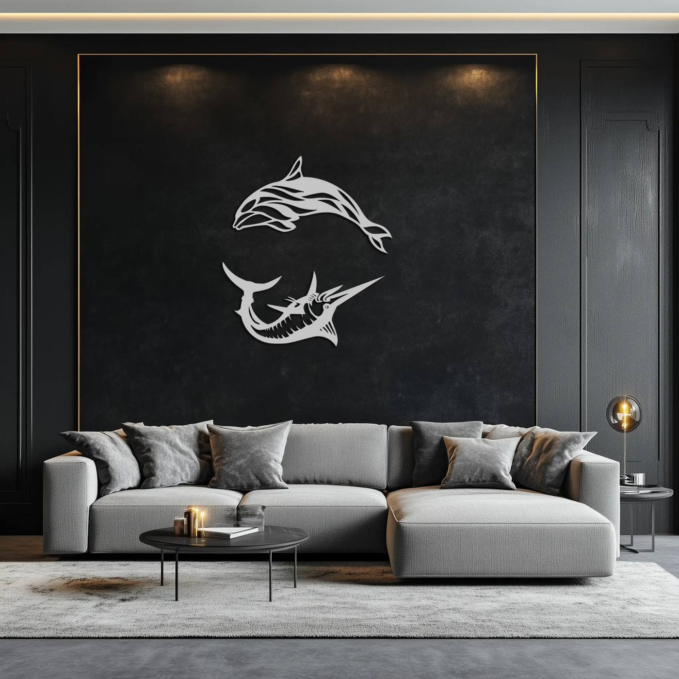 Dolphin & Marlin Metal Wall Art - Ocean-Inspired Modern Steel Decor - KAF084 by Enova Art