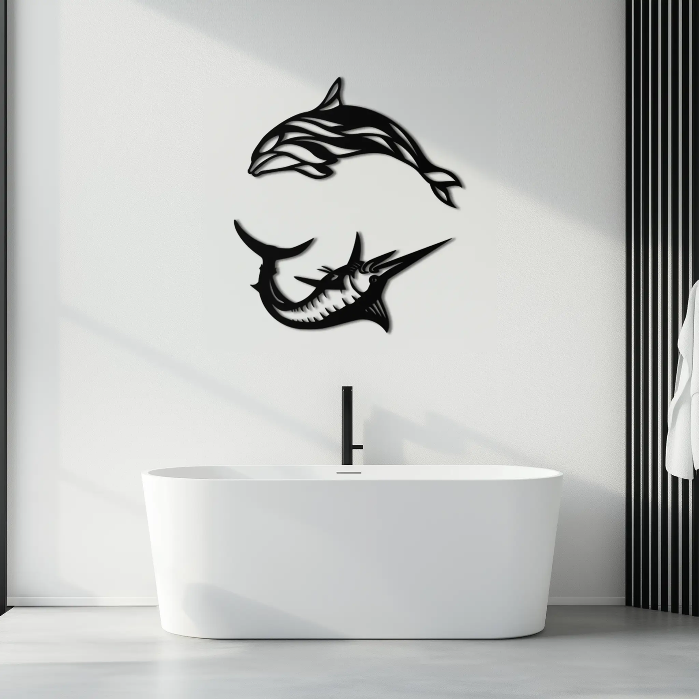 Dolphin & Marlin Metal Wall Art - Ocean-Inspired Modern Steel Decor - KAF084 by Enova Art