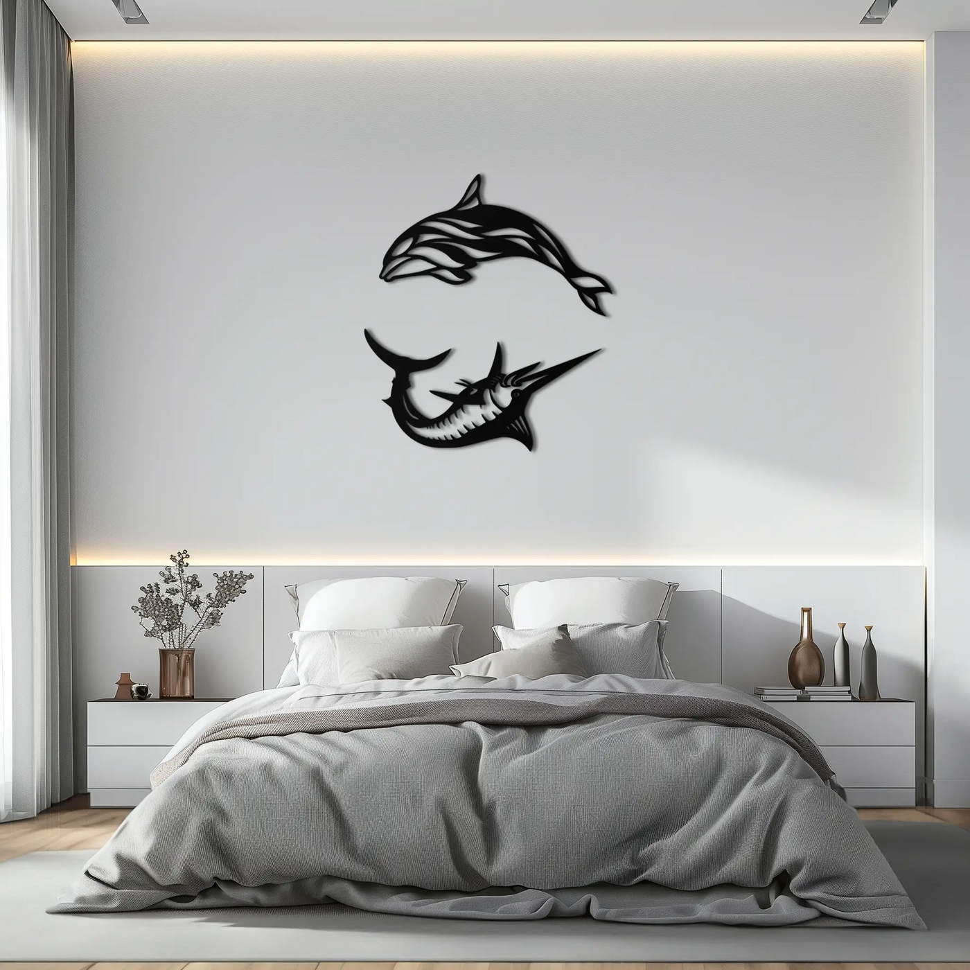 Dolphin & Marlin Metal Wall Art - Ocean-Inspired Modern Steel Decor - KAF084 by Enova Art