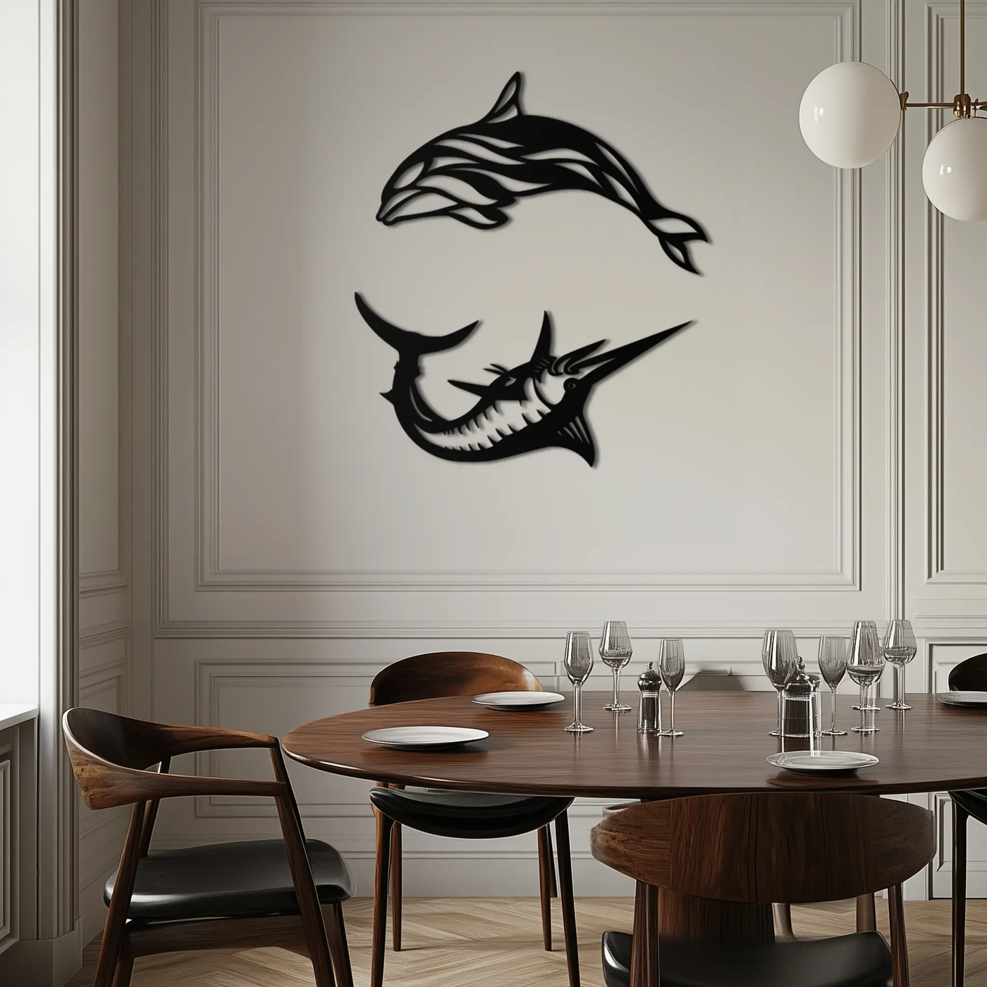 Dolphin & Marlin Metal Wall Art - Ocean-Inspired Modern Steel Decor - KAF084 by Enova Art