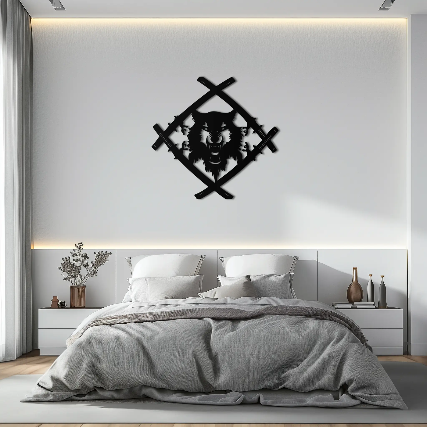 Samurai Wolf Metal Wall Art - Unique Warrior-Inspired Steel Decor - KAF087 by Enova Art
