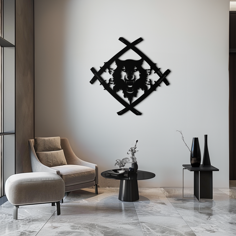 Samurai Wolf Metal Wall Art - Unique Warrior-Inspired Steel Decor - KAF087 by Enova Art