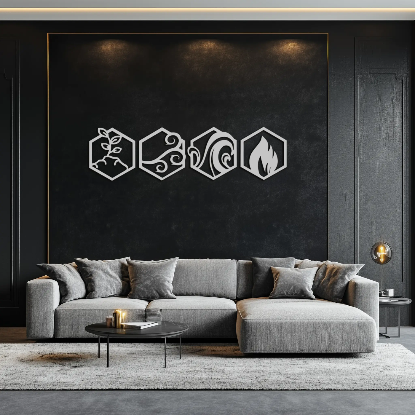 Four Elements Metal Wall Art - Modern Elemental Symbol Decor - KAF090 by Enova Art