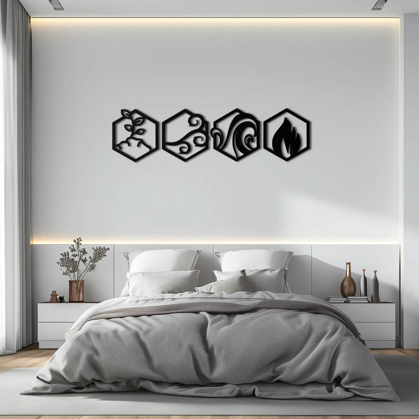 Four Elements Metal Wall Art - Modern Elemental Symbol Decor - KAF090 by Enova Art