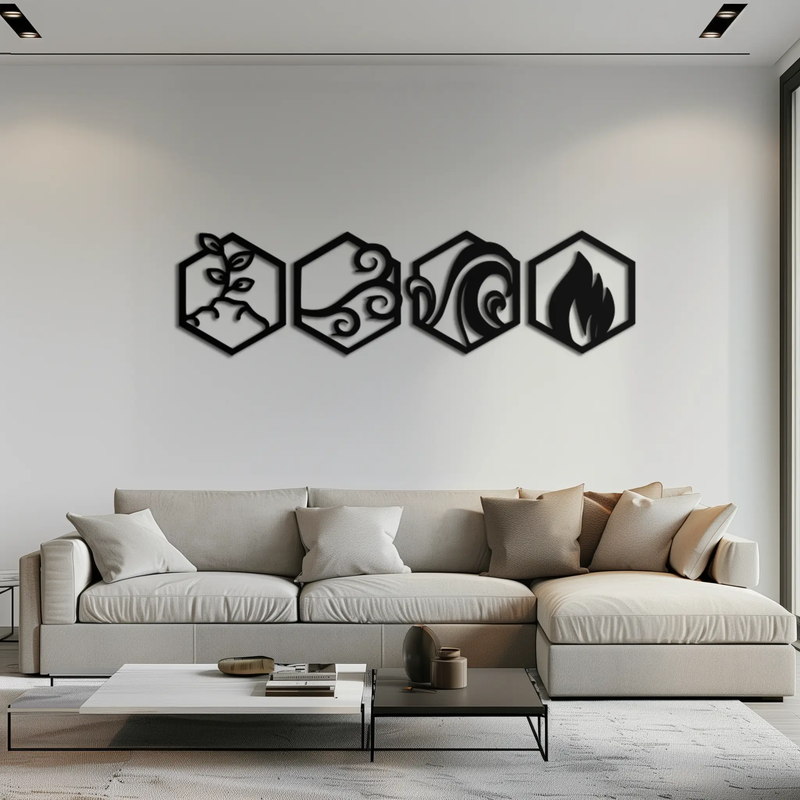 Four Elements Metal Wall Art - Modern Elemental Symbol Decor - KAF090 by Enova Art