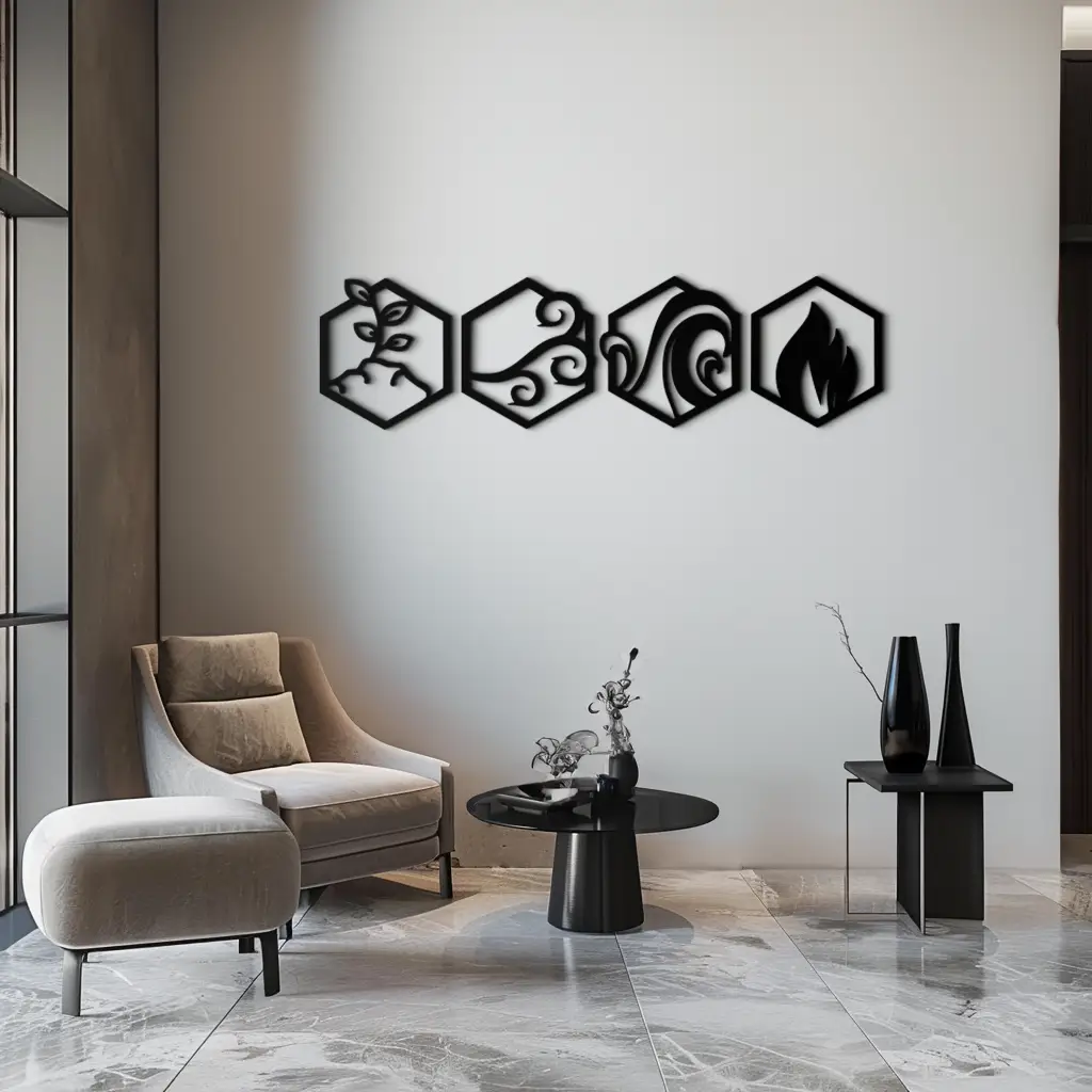 Four Elements Metal Wall Art - Modern Elemental Symbol Decor - KAF090 by Enova Art
