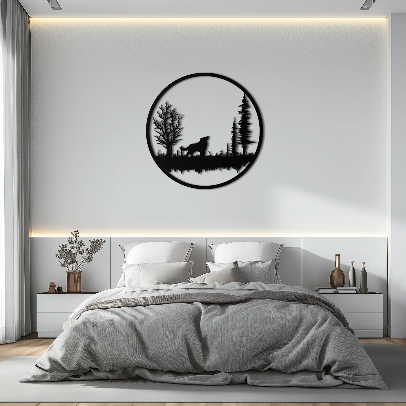 Howling Wolf Metal Wall Art - Rustic Nature-Inspired Steel Decor - KAF092 by Enova Art