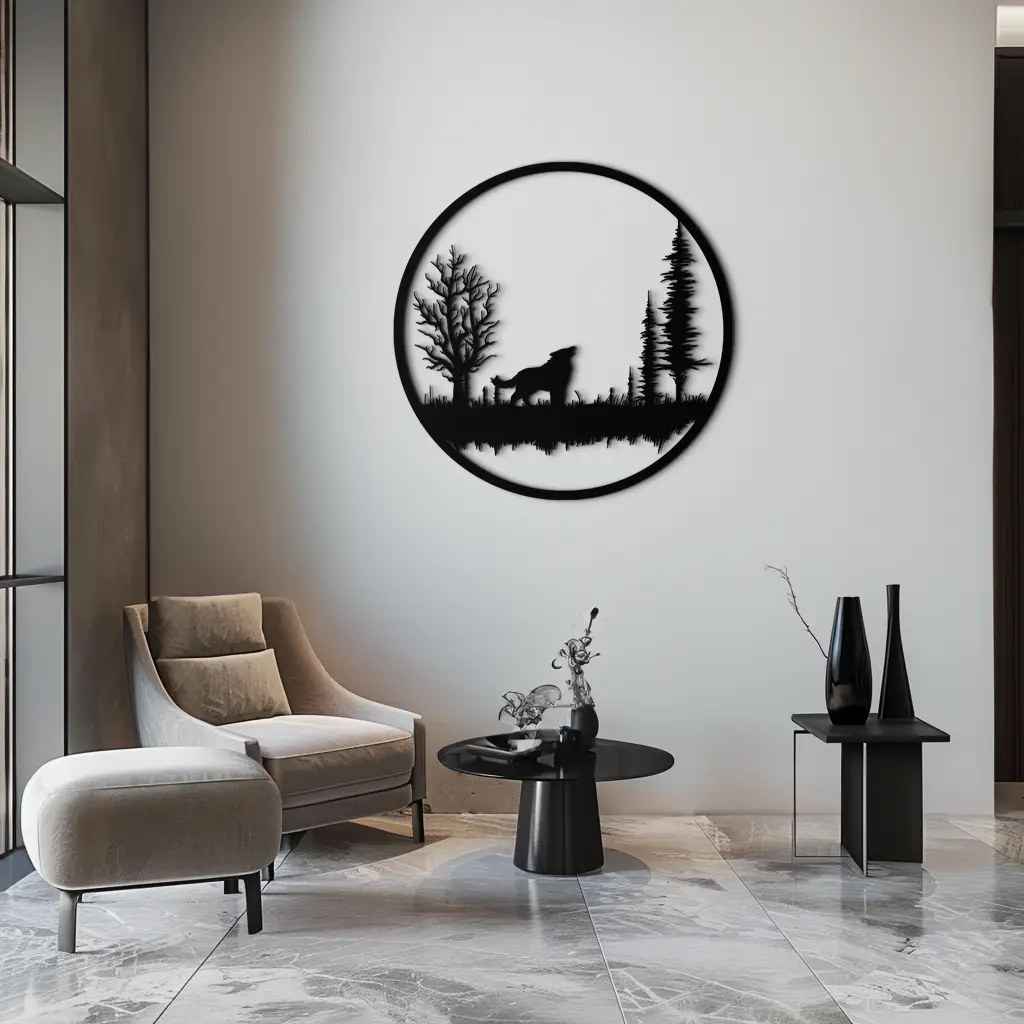 Howling Wolf Metal Wall Art - Rustic Nature-Inspired Steel Decor - KAF092 by Enova Art